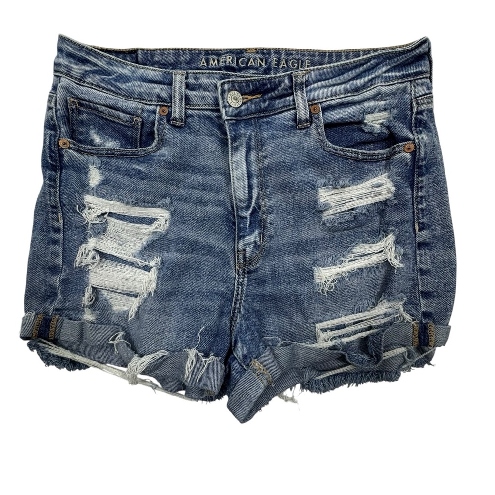 American Eagle Mom Shorts Denim Destructed Frayed SZ 8